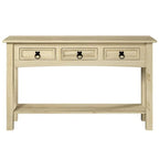 Console de couloir rustique en pin massif, blanc cérusé / marron antique / gris cérusé / non peinte, 3 tiroirs