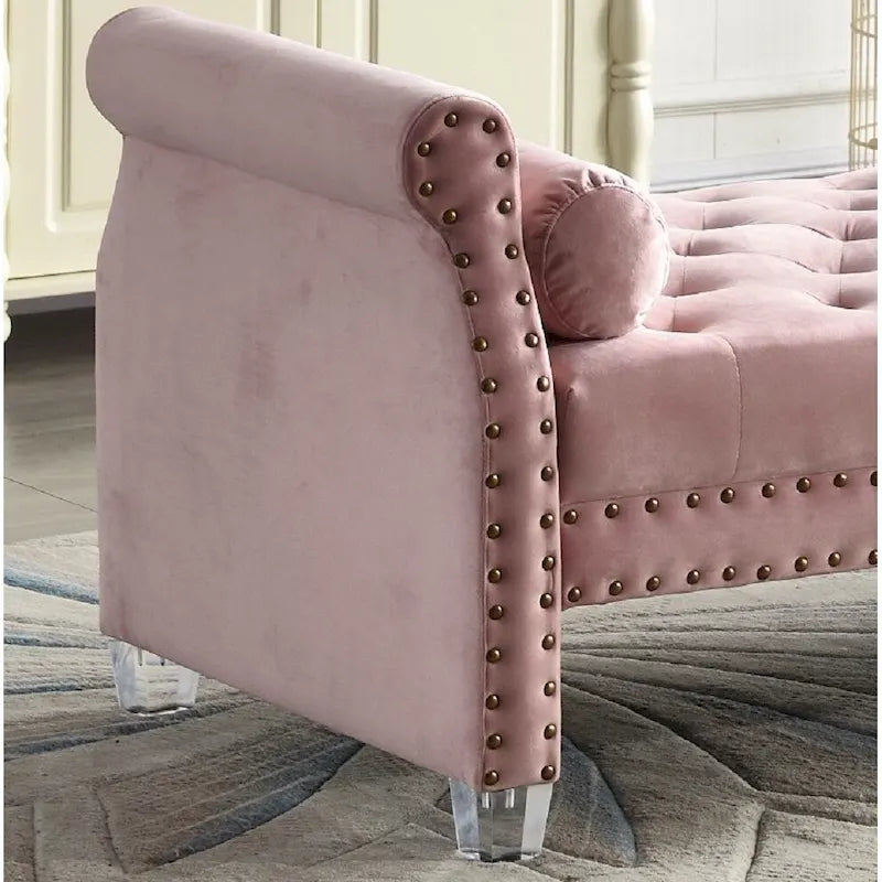 Banc rembourré en velours capitonné surdimensionné avec accoudoirs arrondis de 71 pouces
