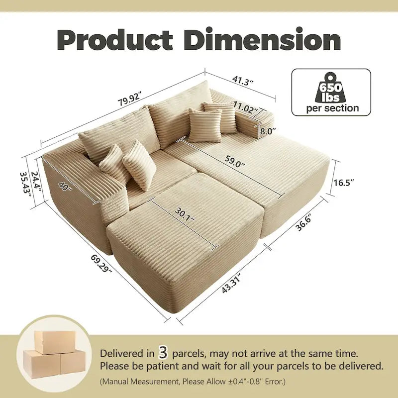 HOOOWOOO Canapé d'angle moderne en peluche avec pouf amovible