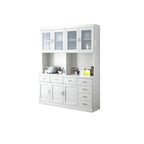 Buffet de cuisine en bois blanc avec casier à vin intégré