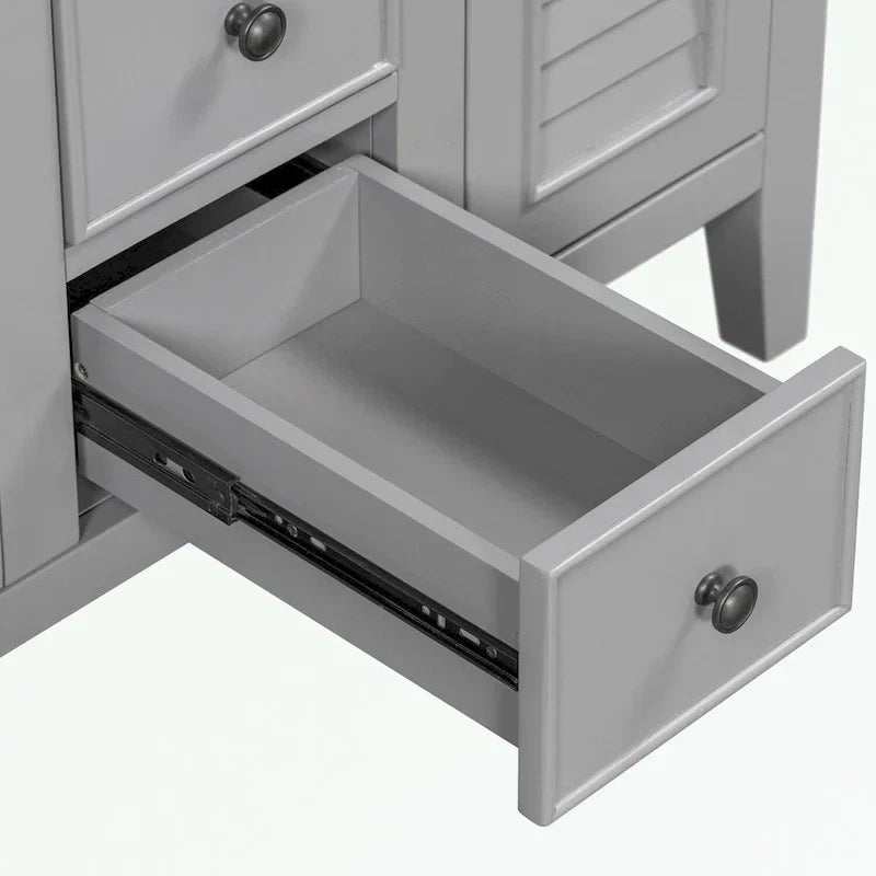 Meuble-lavabo avec vasque en céramique, deux placards et cinq tiroirs