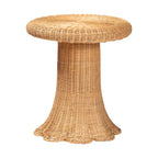 Table d'appoint Avalon en rotin naturel - Table en osier tressé à la main avec base à jupe, style côtier pour salon ou couloir