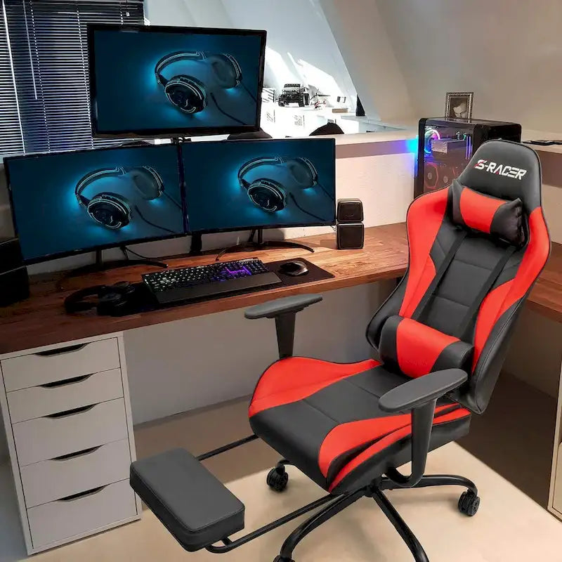 Chaise de jeu avec repose-pieds - Chaise de bureau ergonomique