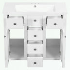 Meuble-lavabo avec vasque en céramique, deux placards et cinq tiroirs