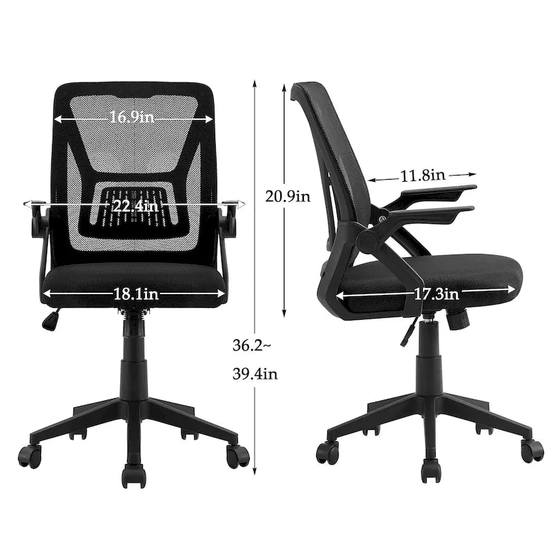 Javlergo Chaise de Bureau Dossier Mi-Hauteur Pivotante avec Support Lombaire, Fauteuil de Bureau Ergonomique en Maille avec Accoudoirs
