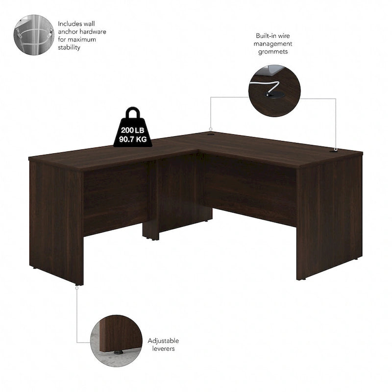 Bureau d'angle en L de 60 pouces (avec table latérale de 42 pouces)