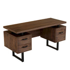 Bureau moderne en noyer avec 3 tiroirs, rangement pour dossiers suspendus et surface étanche de 68,5 cm pour bureau à domicile ou petits espaces de travail