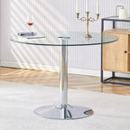 Table à manger circulaire moderne avec plateau en verre élégant et pieds en métal robustes pour divers espaces