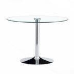 Table à manger circulaire moderne avec plateau en verre élégant et pieds en métal robustes pour divers espaces