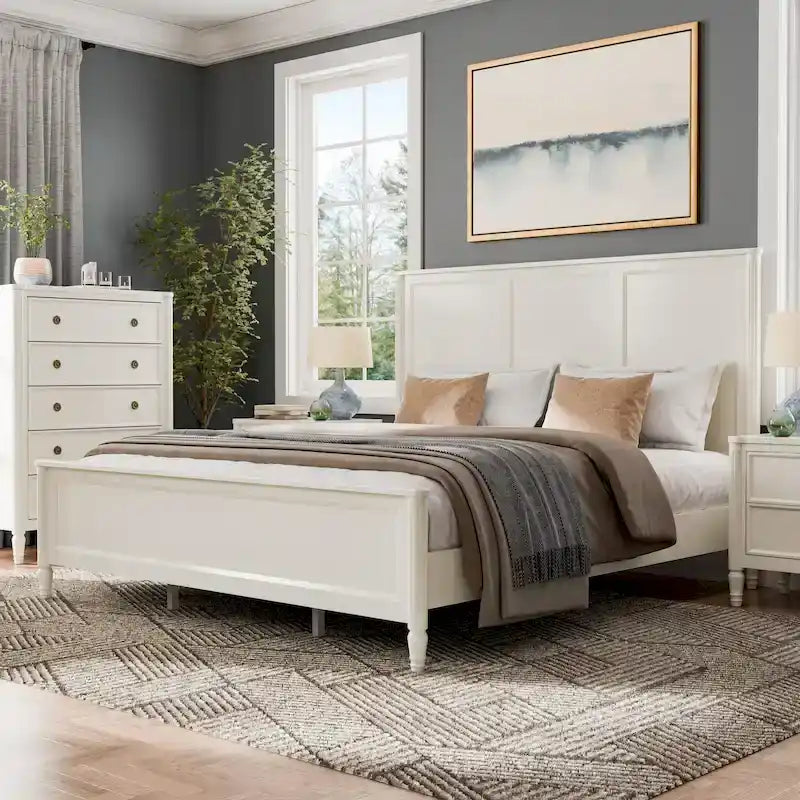 Classic Modern Solid Wood Panel Bed