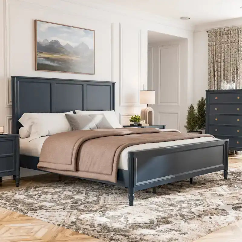 Classic Modern Solid Wood Panel Bed