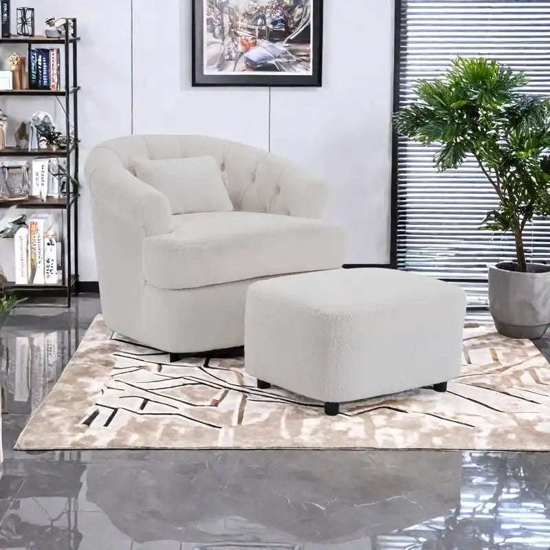 Velvet Swivel Chair with Footrest, 360-Degree Swivel.