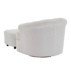 Fauteuil pivotant en velours avec repose-pieds, rotation à 360 degrés.