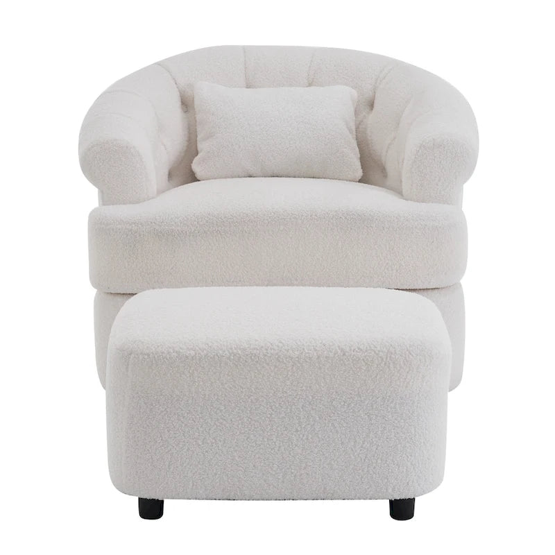 Velvet Swivel Chair with Footrest, 360-Degree Swivel.