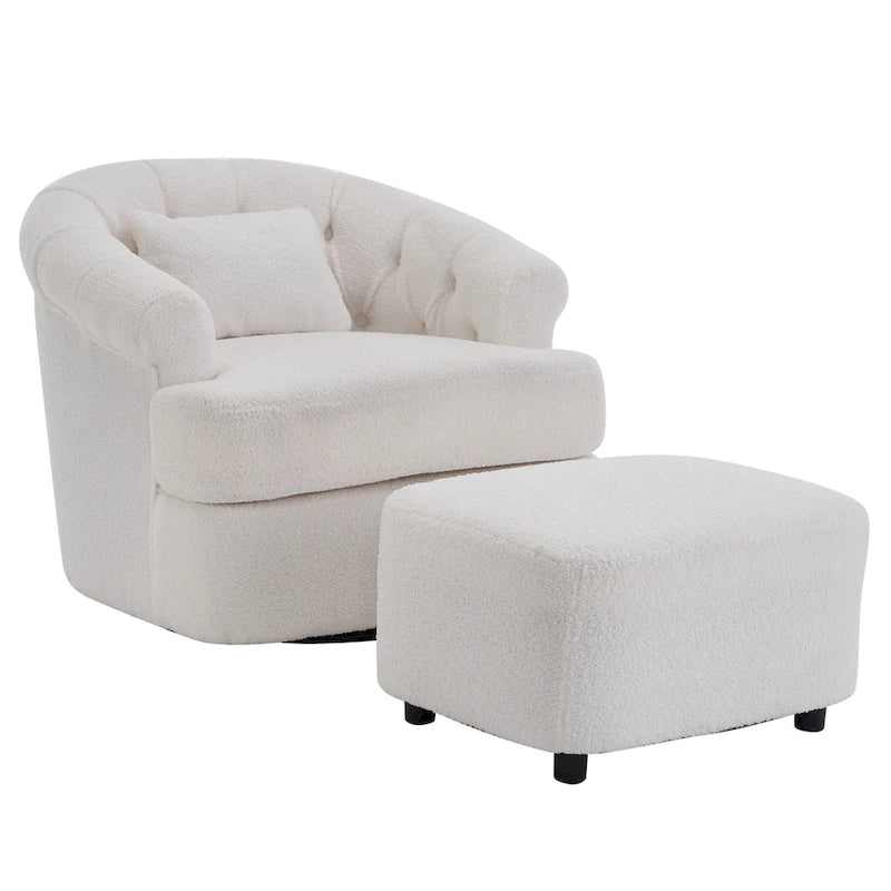 Velvet Swivel Chair with Footrest, 360-Degree Swivel.