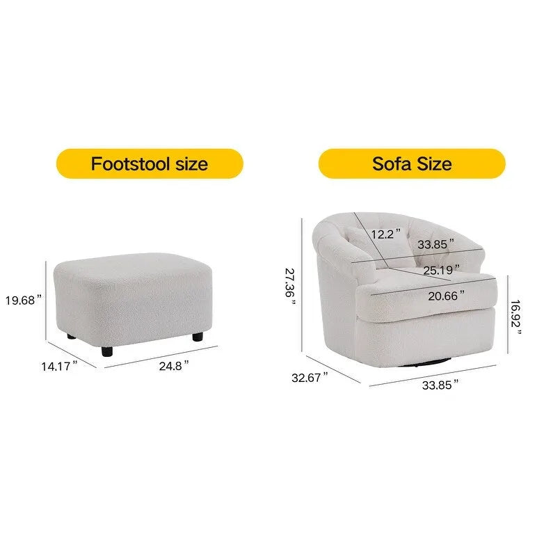 Velvet Swivel Chair with Footrest, 360-Degree Swivel.
