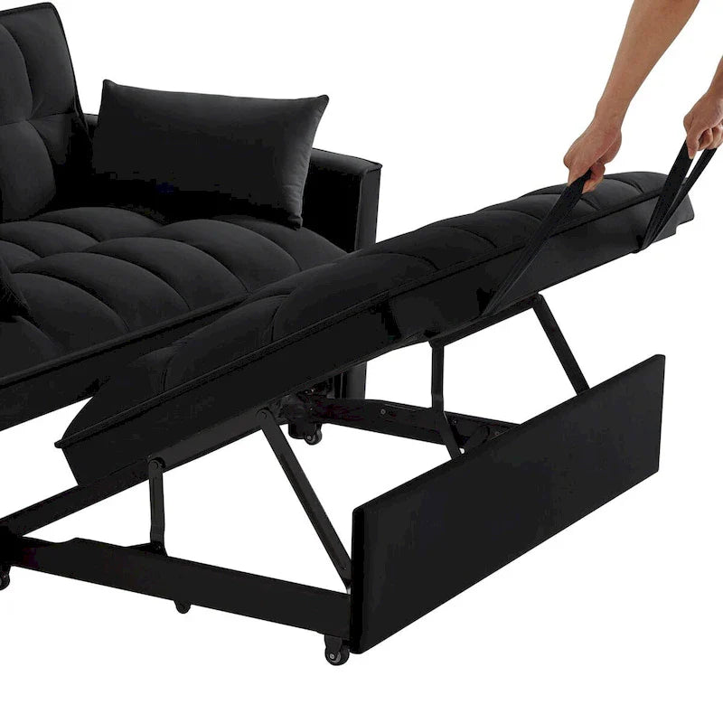 Canapé-lit convertible 4-en-1 – Causeuse en velours – Lit d'appoint avec dossier inclinable, 2 poches latérales