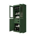 Meuble de rangement en bois massif avec portes en verre dépoli, portes pleines, 2 tiroirs et étagères réglables