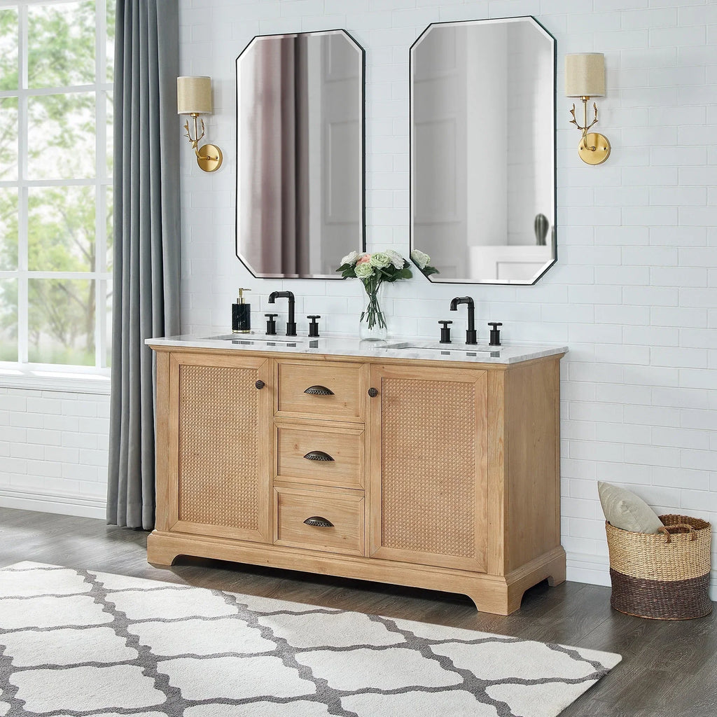 Meuble sous-vasque Hervas avec plateau en marbre naturel, sans miroir