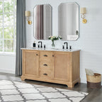 Meuble sous-vasque Hervas avec plateau en marbre naturel, sans miroir