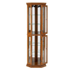 Vitrine d'angle avec éclairage, étagères réglables en verre trempé, fond miroir, meuble vitrine