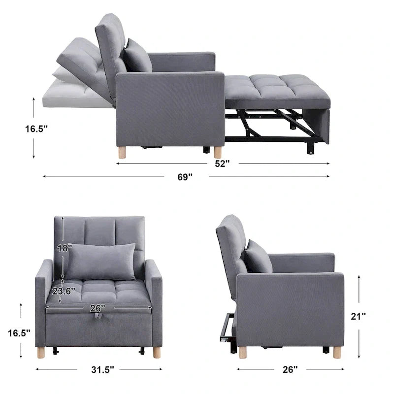 Fauteuil Lit Convertible 3 en 1, Noir