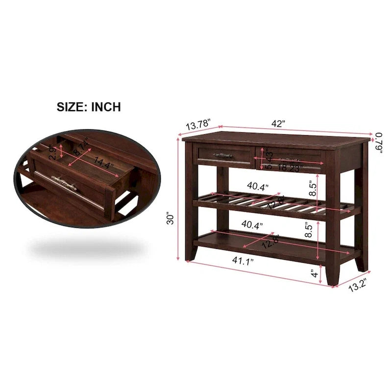 Table console de 42 po avec tiroirs et étagères à niveaux