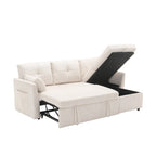 Canapé d'angle réversible en velours côtelé/chenille avec chaise longue de rangement et poche latérale