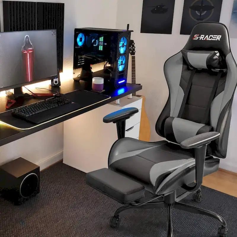 Chaise de jeu avec repose-pieds - Chaise de bureau ergonomique