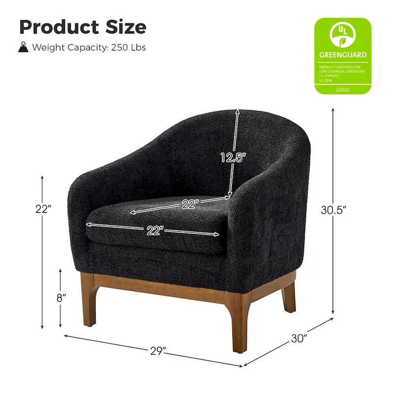 Fauteuil tonneau moderne Augus en bouclette avec pieds en bois massif par HULALA HOME