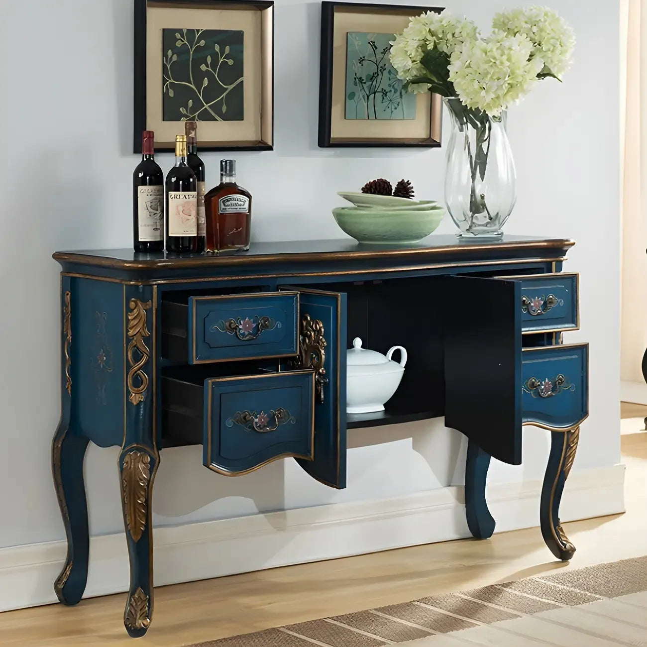 Console de rangement en bois de café avec tiroirs