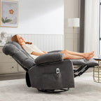 Fauteuil inclinable gris surdimensionné avec fonctions de chauffage et de massage, inclinaison à 150°, bascule à 30°, port USB pour la recharge et 2 porte-gobelets