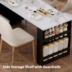 Îlot de cuisine en bois de 210 cm pour 4 à 6 personnes avec table à manger extensible et rangement double.