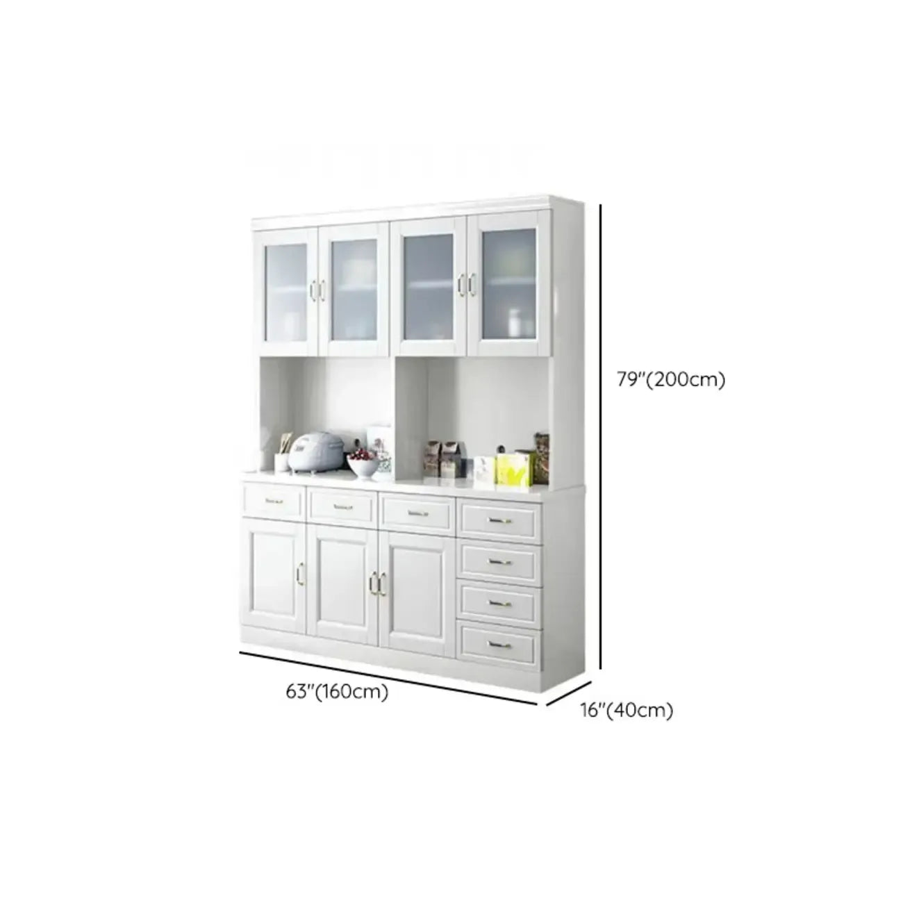 Buffet de cuisine en bois blanc avec casier à vin intégré