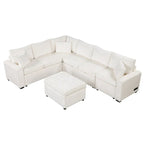 Canapé d'angle en chenille convertible, canapé-lit en forme de L avec pouf de rangement, 3 oreillers et dispositifs de charge