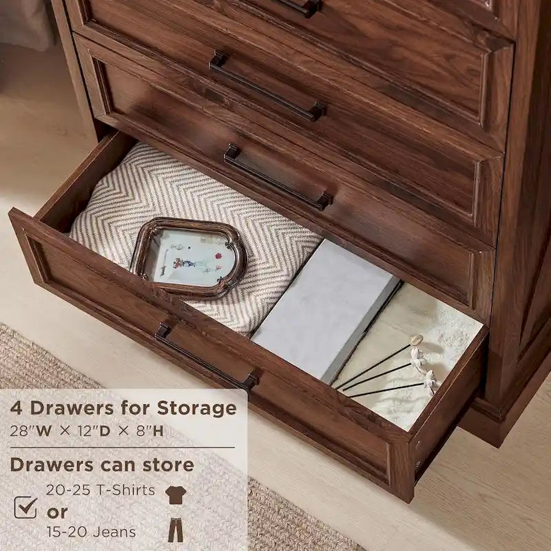 Commode de style rustique de ferme à 6 tiroirs, en bois