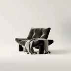 Fauteuil d'appoint contemporain en chenille noire capitonnée sans accoudoirs