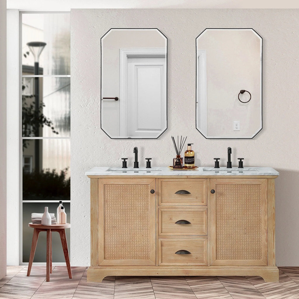 Meuble sous-vasque Hervas avec plateau en marbre naturel, sans miroir
