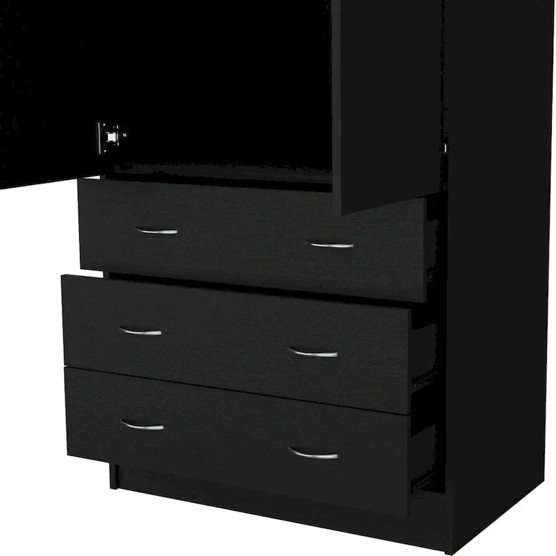 19 Armoire moderne à deux portes avec 3 tiroirs et 1 tringle de penderie pour chambre à coucher
