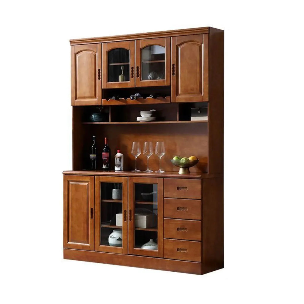 Buffet de cuisine en bois blanc avec casier à vin intégré