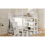 Lit mezzanine simple/double avec escalier de rangement - Étagères, armoire et lumière LED, design peu encombrant