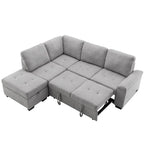 Canapé d'angle convertible 5 places en L 84,75 po avec pouf de rangement, rangement de bras dissimulé et chargement USB pour salon