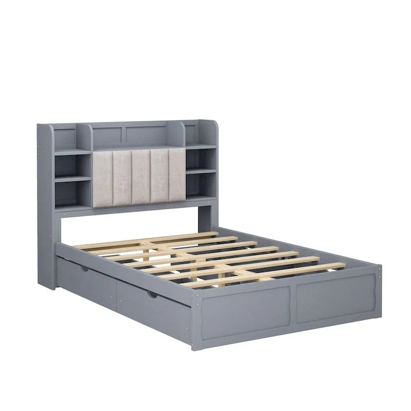 Cadre de lit avec 4 tiroirs de rangement portables sous le lit