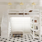 Lit mezzanine simple/double avec escalier de rangement - Étagères, armoire et lumière LED, design peu encombrant