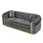 Canapé 3 places Velvet 90,6 po avec 2 oreillers, coussins haute densité, accents dorés et oreillers