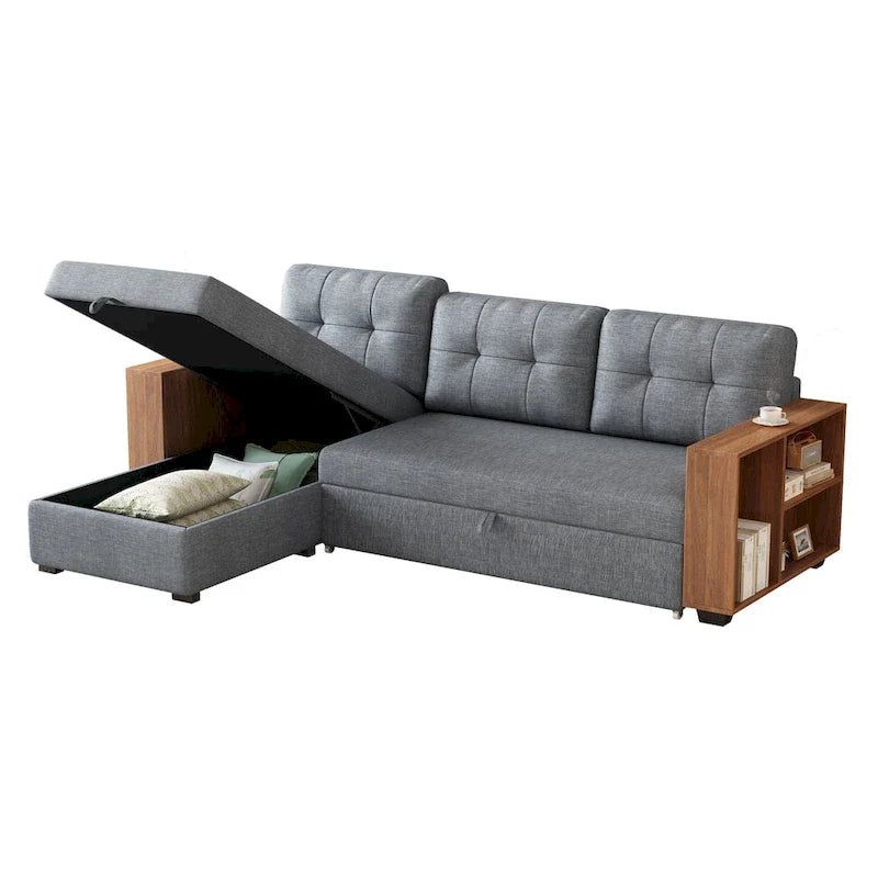 Canapé d'angle convertible avec lit gigogne et méridienne de rangement
