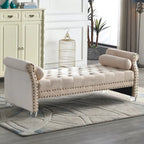 Banc rembourré en velours capitonné surdimensionné avec accoudoirs arrondis de 71 pouces
