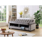 Canapé convertible de salon en tissu matelassé avec dossier cannelé