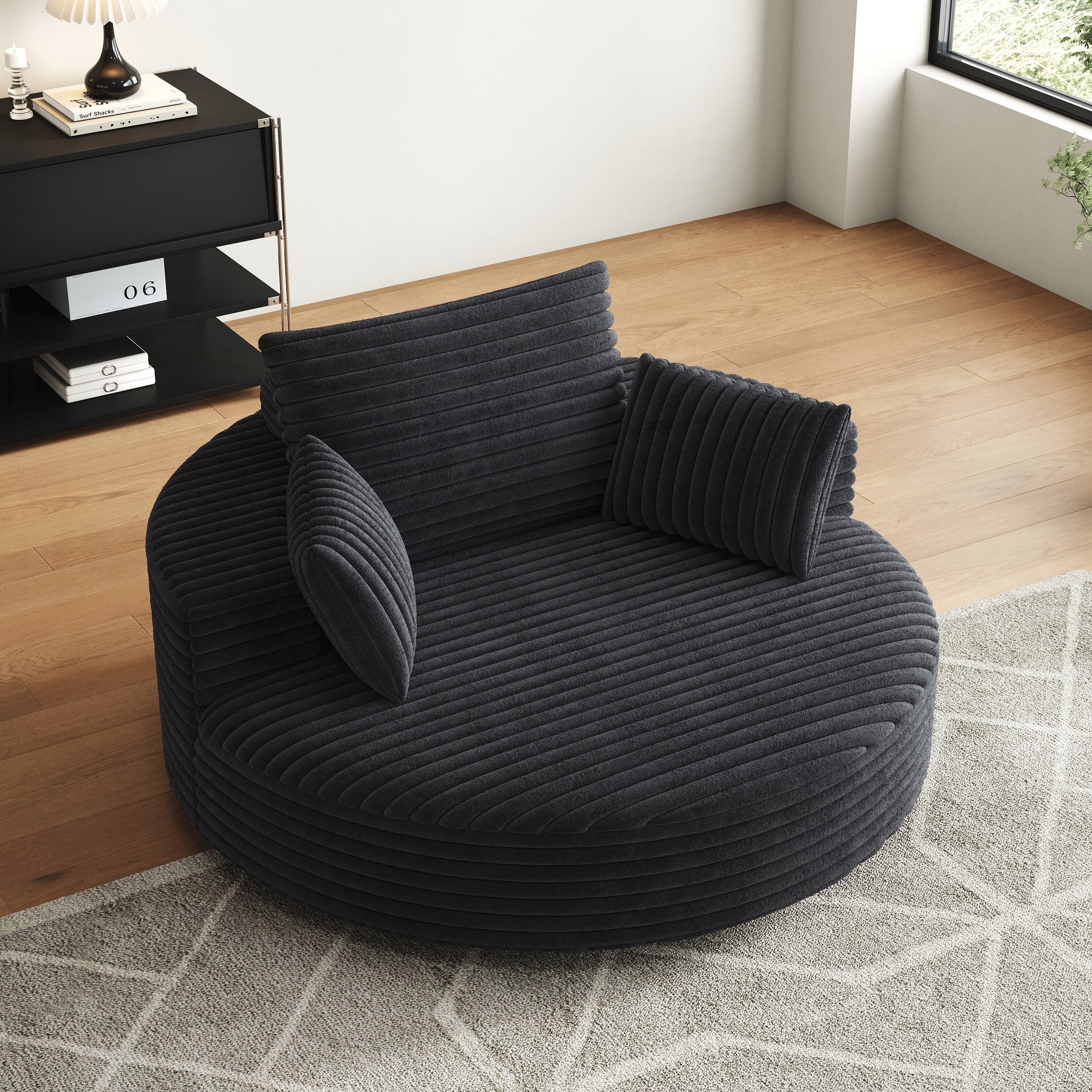 Fauteuil pivotant simple en velours côtelé et chenille avec rembourrage en mousse