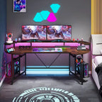 Bureau de gaming avec étagère pour moniteur, bureau d'ordinateur de 75 pouces avec bande LED
